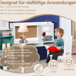 Kinderschreibtisch Set mit Pinnwand Schreibtisch Kinder mit Stuhl Jugendschreibtisch mit Aufsatz Schubladen & verstellbarem Regal Weiß