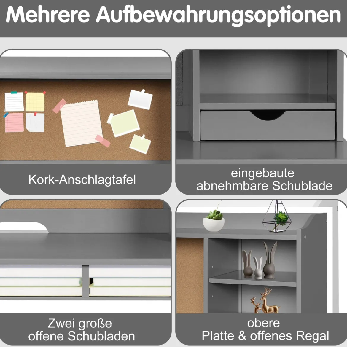 Kinderschreibtisch Set mit Pinnwand Kinder Schreibtisch mit Stuhl Schülerschreibtisch Grau