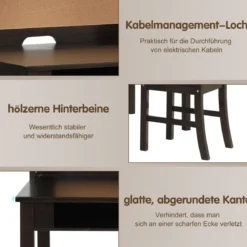 Kinderschreibtisch Set mit Pinnwand Schreibtisch Kinder mit Stuhl Jugendschreibtisch mit Aufsatz Braun