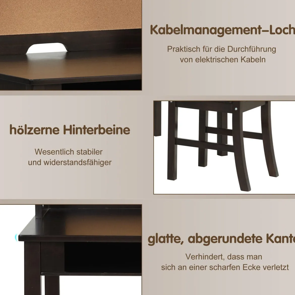 Kinderschreibtisch Set mit Pinnwand Schreibtisch Kinder mit Stuhl Jugendschreibtisch mit Aufsatz Braun