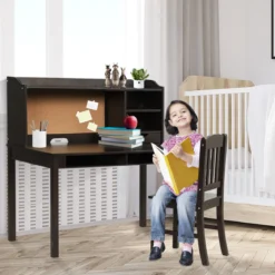Kinderschreibtisch Set mit Pinnwand Schreibtisch Kinder mit Stuhl Jugendschreibtisch mit Aufsatz Braun