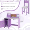 Kinderschreibtisch Set Schreibtisch Kinder mit Stuhl aus Holz Schülerschreibtisch mit Bücherregal Lila