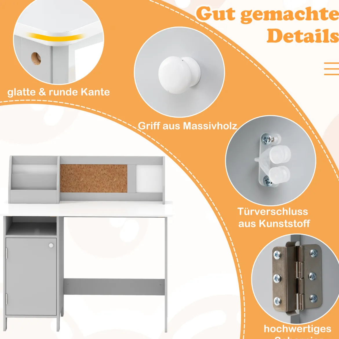 Kinderschreibtisch Set Schreibtisch Kinder mit Stuhl aus Holz Schülerschreibtisch mit Bücherregal Grau