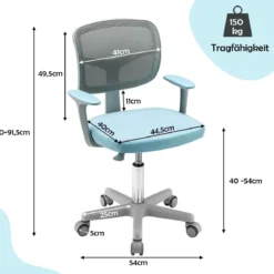 Kinder-Schreibtischstuhl Kinder-Computerstuhl mit Einstellbarer Höhe Blau/Violett/Türkis/Rosa/Lila/Grün