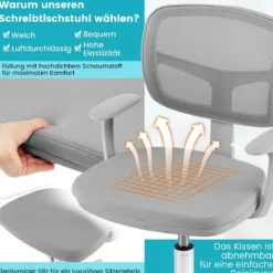 Kinder-Schreibtischstuhl Kinder-Computerstuhl mit Einstellbarer Höhe Blau/Violett/Türkis/Rosa/Lila/Grün