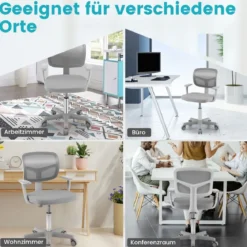 Kinder-Schreibtischstuhl Kinder-Computerstuhl mit Einstellbarer Höhe Blau/Violett/Türkis/Rosa/Lila/Grün