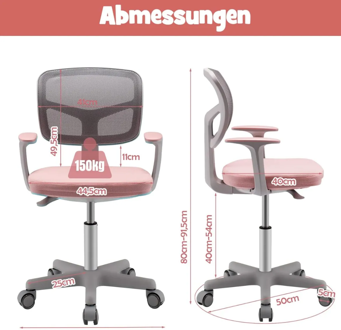 Kinder-Schreibtischstuhl Kinder-Computerstuhl mit Einstellbarer Höhe Blau/Violett/Türkis/Rosa/Lila/Grün