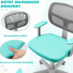 Kinder-Schreibtischstuhl Kinder-Computerstuhl mit Einstellbarer Höhe Blau/Violett/Türkis/Rosa/Lila/Grün