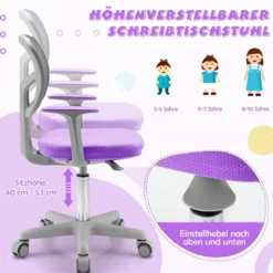 Kinder-Schreibtischstuhl Kinder-Computerstuhl mit Einstellbarer Höhe Blau/Violett/Türkis/Rosa/Lila/Grün
