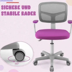 Kinder-Schreibtischstuhl Kinder-Computerstuhl mit Einstellbarer Höhe Blau/Violett/Türkis/Rosa/Lila/Grün
