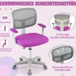 Kinder-Schreibtischstuhl Kinder-Computerstuhl mit Einstellbarer Höhe Blau/Violett/Türkis/Rosa/Lila/Grün