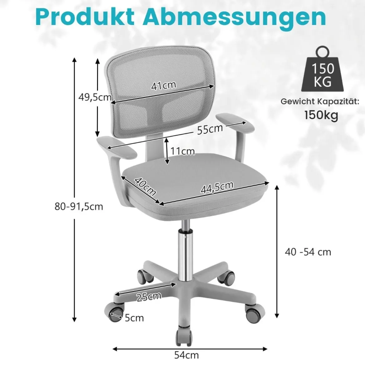 Kinder-Schreibtischstuhl Kinder-Computerstuhl mit Einstellbarer Höhe Blau/Violett/Türkis/Rosa/Lila/Grün