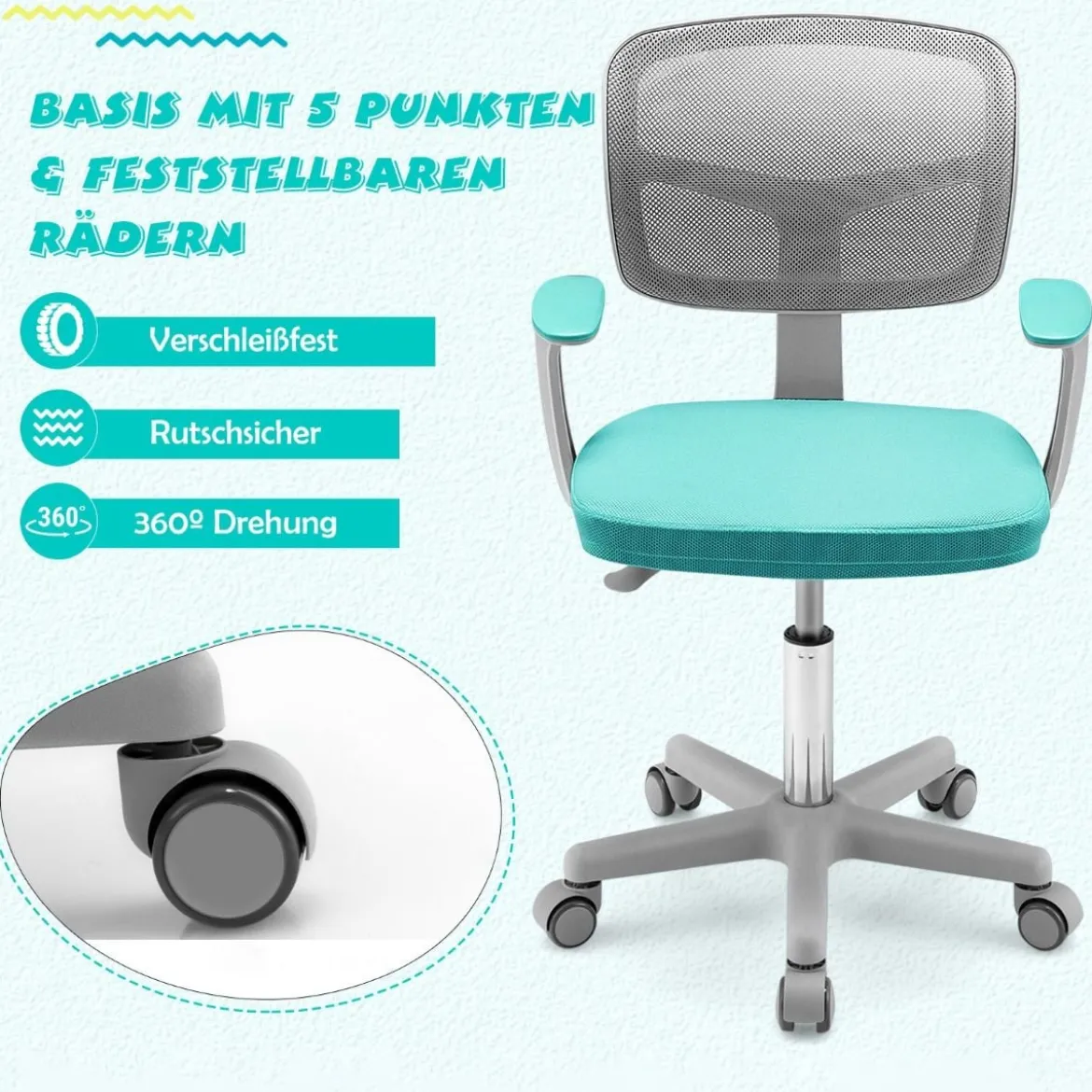 Kinder-Schreibtischstuhl Kinder-Computerstuhl mit Einstellbarer Höhe Blau/Violett/Türkis/Rosa/Lila/Grün