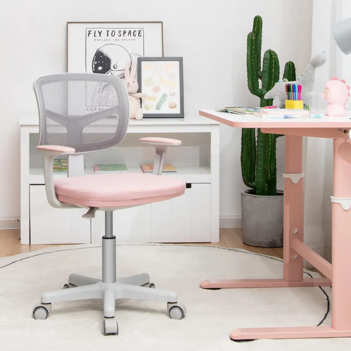 Kinder-Schreibtischstuhl Kinder-Computerstuhl mit Einstellbarer Höhe Blau/Violett/Türkis/Rosa/Lila/Grün
