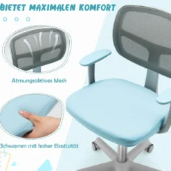 Kinder-Schreibtischstuhl Kinder-Computerstuhl mit Einstellbarer Höhe Blau/Violett/Türkis/Rosa/Lila/Grün