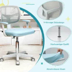 Kinder-Schreibtischstuhl Kinder-Computerstuhl mit Einstellbarer Höhe Blau/Violett/Türkis/Rosa/Lila/Grün