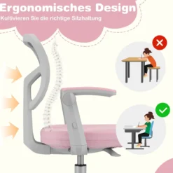 Kinder Schreibtischstuhl mit 41-52 cm Höhenverstellbarer Sitzhöhe Kinderdrehstuhl mit Rollen Rosa