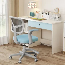 Kinder Schreibtischstuhl mit 41-52 cm Höhenverstellbarer Sitzhöhe Kinderdrehstuhl mit Rollen Blau