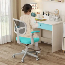 Kinder Schreibtischstuhl mit 41-52 cm Höhenverstellbarer Sitzhöhe Kinderdrehstuhl mit Rollen Türkis
