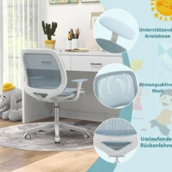 Kinder Schreibtischstuhl mit 43-55cm Verstellbarer Sitzhöhe Ergonomischer Kinderdrehstuhl auf Rollen