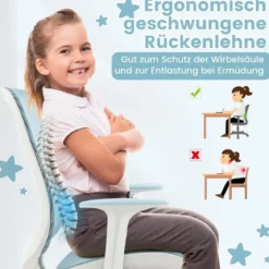 Kinder Schreibtischstuhl mit 43-55cm Verstellbarer Sitzhöhe Ergonomischer Kinderdrehstuhl auf Rollen