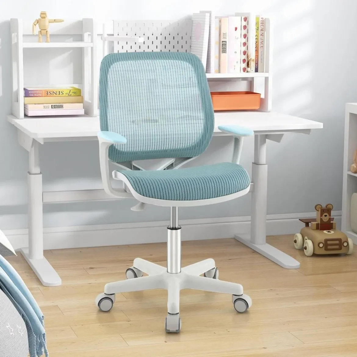 Kinder Schreibtischstuhl mit 43-55cm Verstellbarer Sitzhöhe Ergonomischer Kinderdrehstuhl auf Rollen