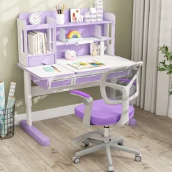Kinder Schreibtischstuhl mit 41-52 cm Höhenverstellbarer Sitzhöhe Kinderdrehstuhl mit Rollen Violett