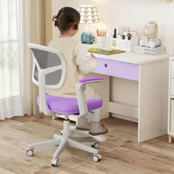 Kinder Schreibtischstuhl mit 41-52 cm Höhenverstellbarer Sitzhöhe Kinderdrehstuhl mit Rollen Violett