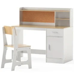 Kinderschreibtisch & Stuhl Set Kinder Schreibtisch aus Holz mit Regalen & Schublade Natur