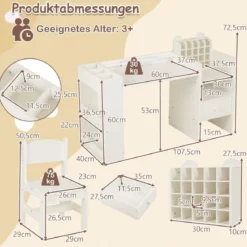 Kinder Schreibtisch- & Stuhl-Set mit Abnehmbarem Papierrollenhalter Maltisch Weiß