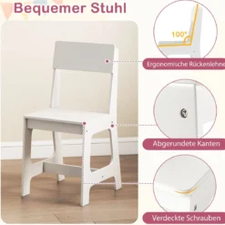 Kinderschreibtisch & Stuhl Set Kinder Schreibtisch aus Holz mit Regalen & Schublade Weiß