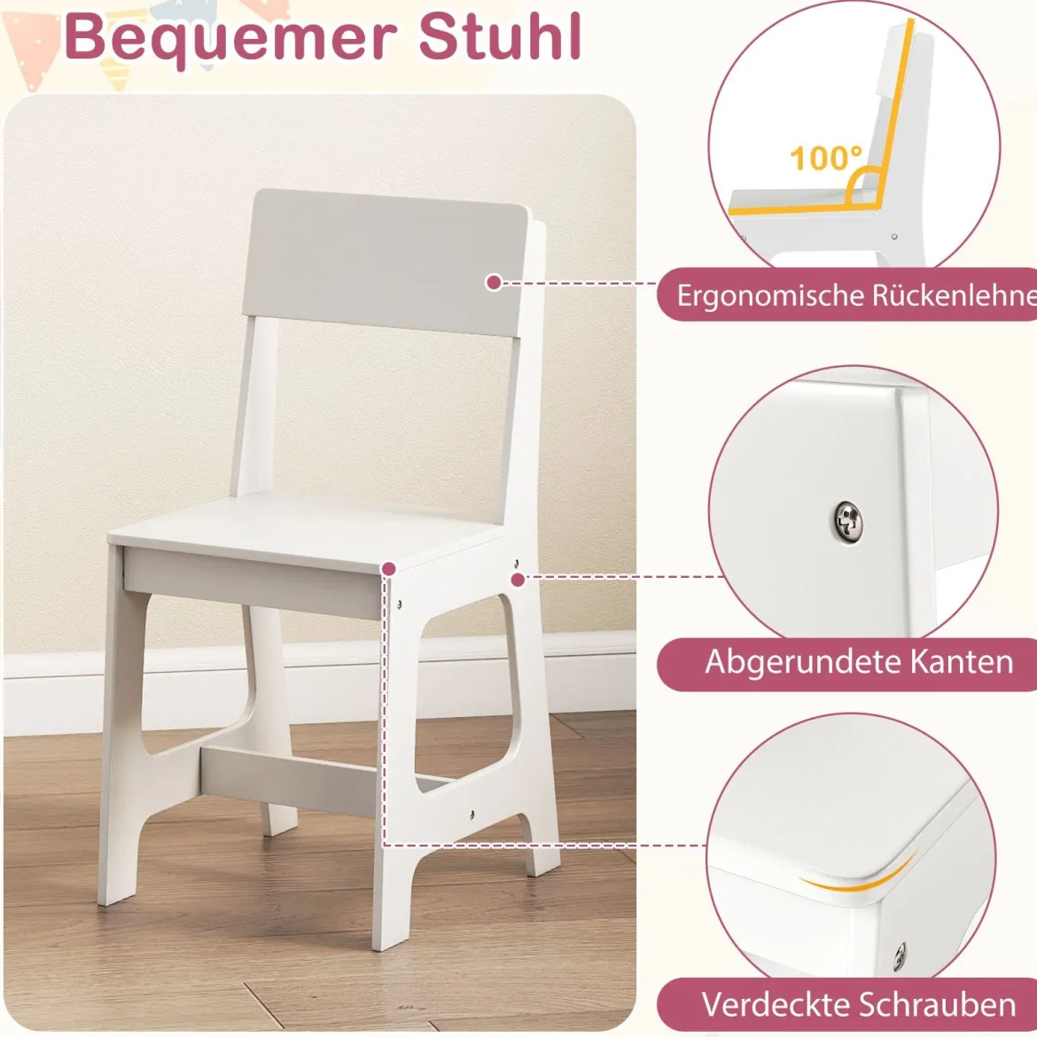 Kinderschreibtisch & Stuhl Set Kinder Schreibtisch aus Holz mit Regalen & Schublade Weiß