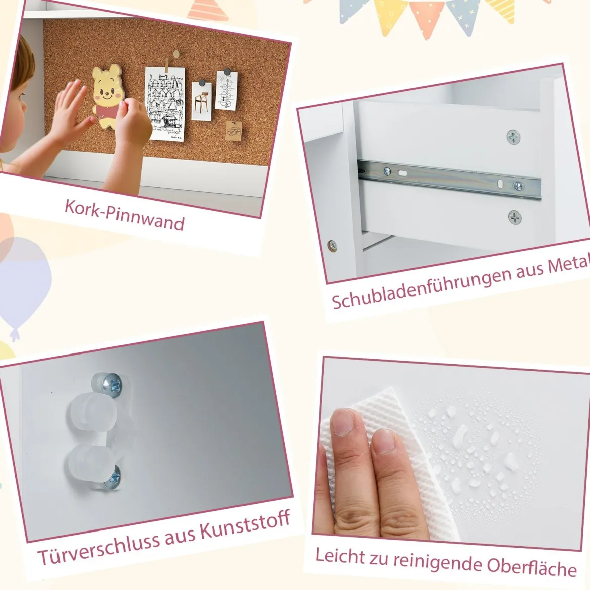 Kinderschreibtisch & Stuhl Set Kinder Schreibtisch aus Holz mit Regalen & Schublade Weiß