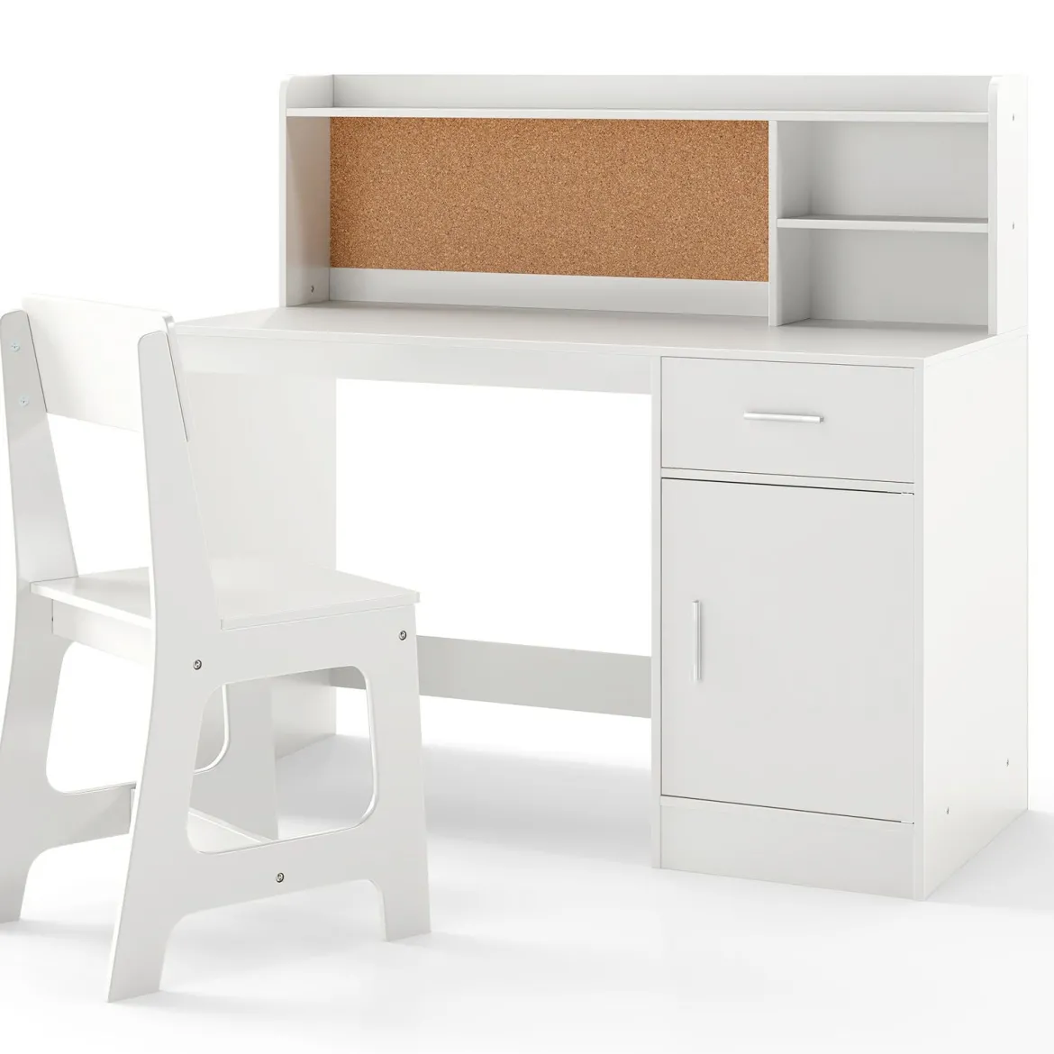 Kinderschreibtisch & Stuhl Set Kinder Schreibtisch aus Holz mit Regalen & Schublade Weiß
