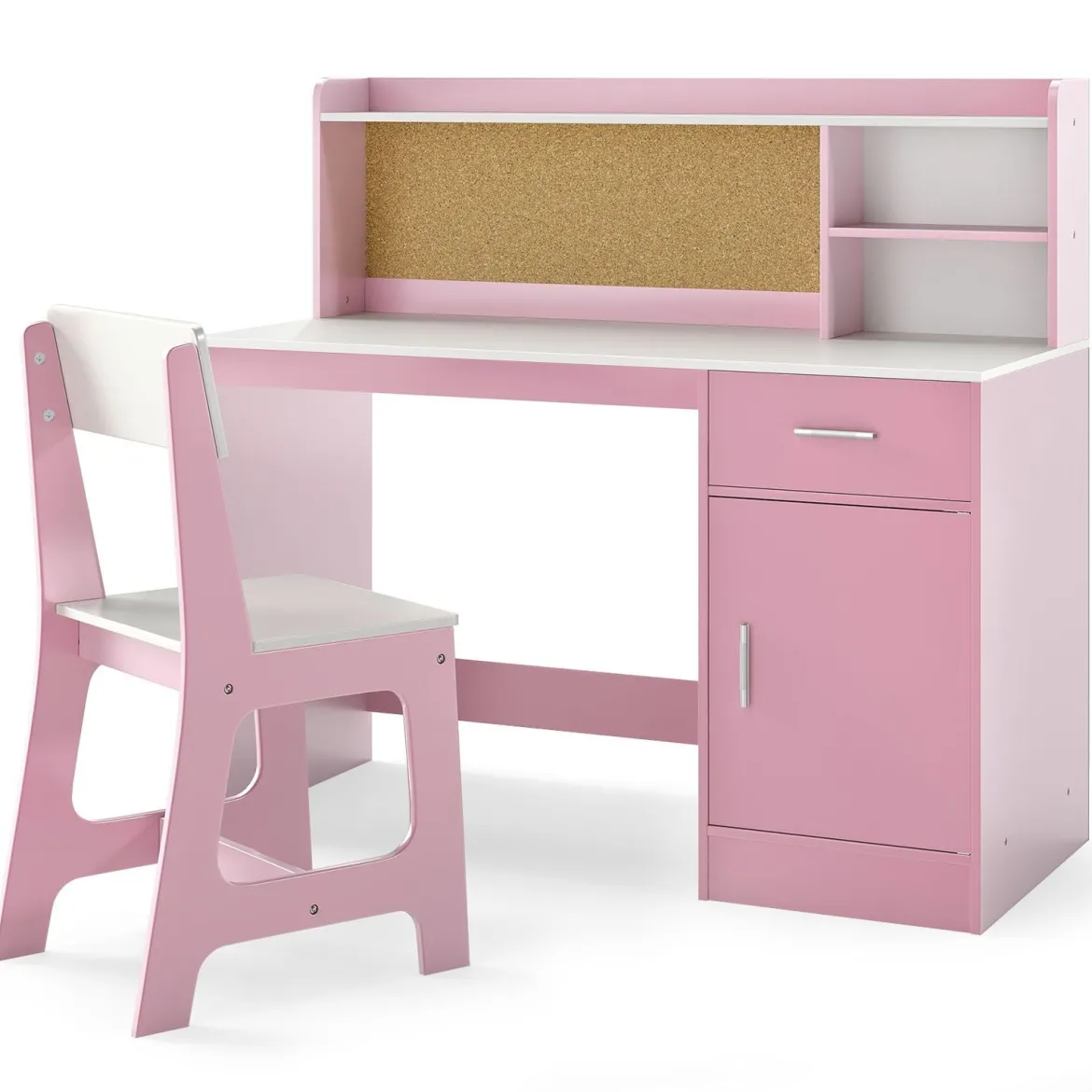 Kinderschreibtisch & Stuhl Set Holz Kinder Schreibtisch mit Regalen & Schublade Rosa