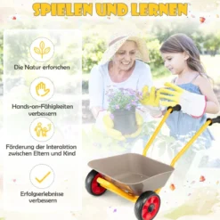 Kinder-Schubkarre mit Metallkonstruktion 2-Rad-Spielzeugwagenfür Jungen & Mädchen ab 2 J.