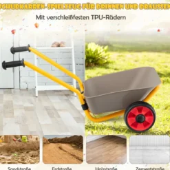 Kinder-Schubkarre mit Metallkonstruktion 2-Rad-Spielzeugwagenfür Jungen & Mädchen ab 2 J.