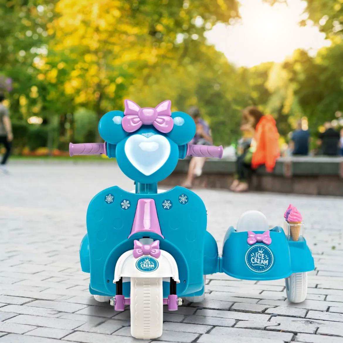 Kinder-Scooter 6V Kinderauto Batteriebetriebenes Motorrad für Kinder Beiwagen Blau
