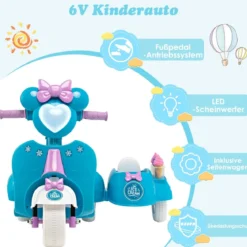 Kinder-Scooter 6V Kinderauto Batteriebetriebenes Motorrad für Kinder Beiwagen Blau