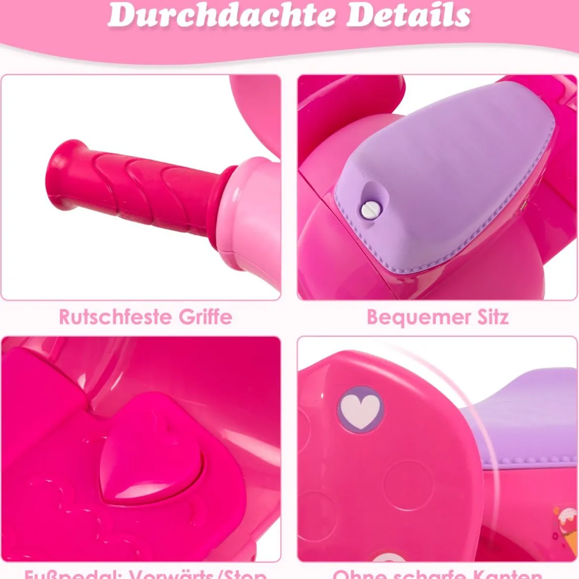 Kinder-Scooter 6V Kinderauto Batteriebetriebenes Motorrad für Kinder Beiwagen Rosa