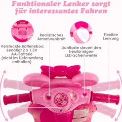 Kinder-Scooter 6V Kinderauto Batteriebetriebenes Motorrad für Kinder Beiwagen Rosa