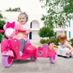 Kinder-Scooter 6V Kinderauto Batteriebetriebenes Motorrad für Kinder Beiwagen Rosa