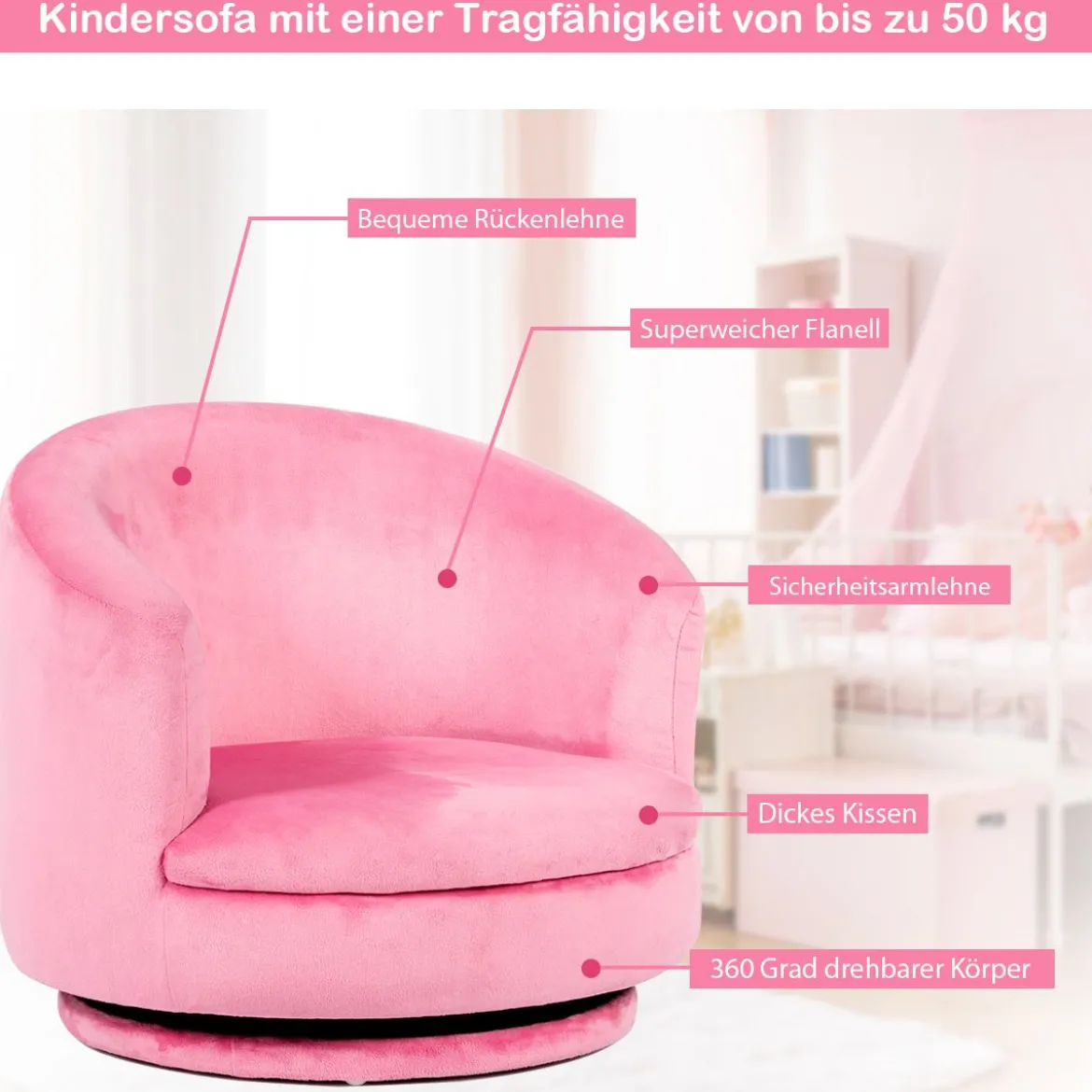 Kindersessel Kindercouch Kindersofa Drehsofa Kinder Minisofa Rosa