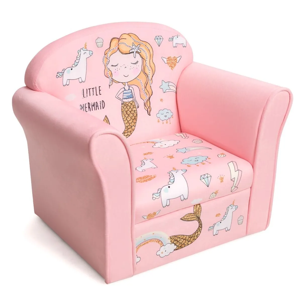 Kindersessel mit hübschem Meerjungfrauen-Motiv Sessel mit Armlehnen 50 x 39x 44 cm Rosa