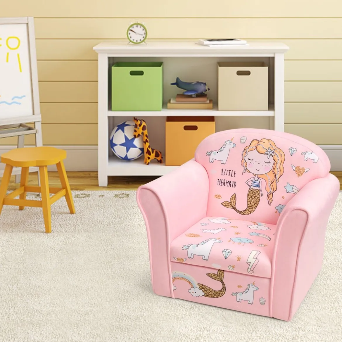 Kindersessel mit hübschem Meerjungfrauen-Motiv Sessel mit Armlehnen 50 x 39x 44 cm Rosa