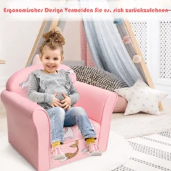 Kindersessel mit hübschem Meerjungfrauen-Motiv Sessel mit Armlehnen 50 x 39x 44 cm Rosa