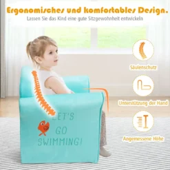 Kindersessel mit Krokodil-Motiv hellblauer Kindersessel 50 x 37,5x 42 cm Grün + Hellblau