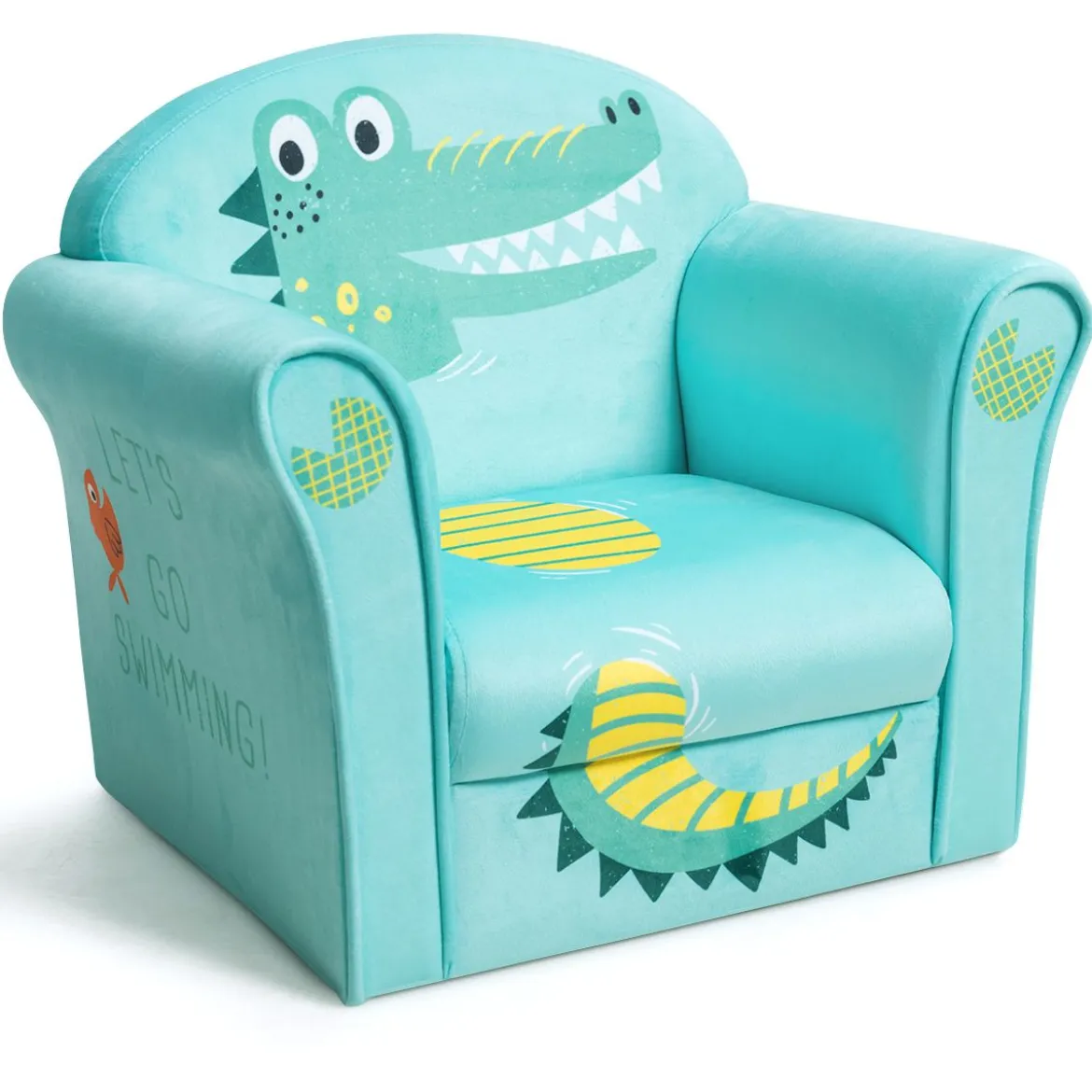 Kindersessel mit Krokodil-Motiv hellblauer Kindersessel 50 x 37,5x 42 cm Grün + Hellblau