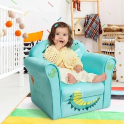 Kindersessel mit Krokodil-Motiv hellblauer Kindersessel 50 x 37,5x 42 cm Grün + Hellblau
