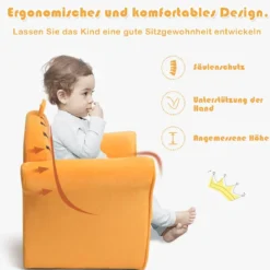 Kindersessel mit Löwen-Motiv Kindersessel mit Holzrahmen 51 x 37,5 x 44 cm Orange